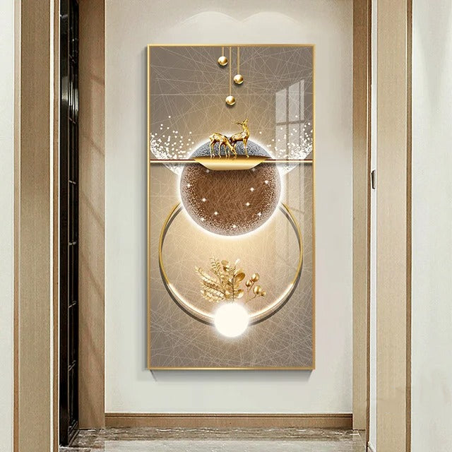 Modern Nordic Golden Leaf Deer Lantern Poster Wall Art Painting Canvas Living Room Decoration House Cuadros