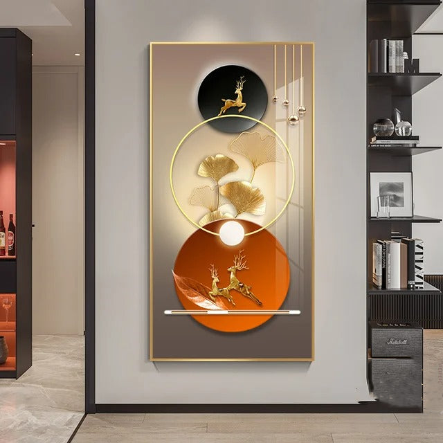 Modern Nordic Golden Leaf Deer Lantern Poster Wall Art Painting Canvas Living Room Decoration House Cuadros