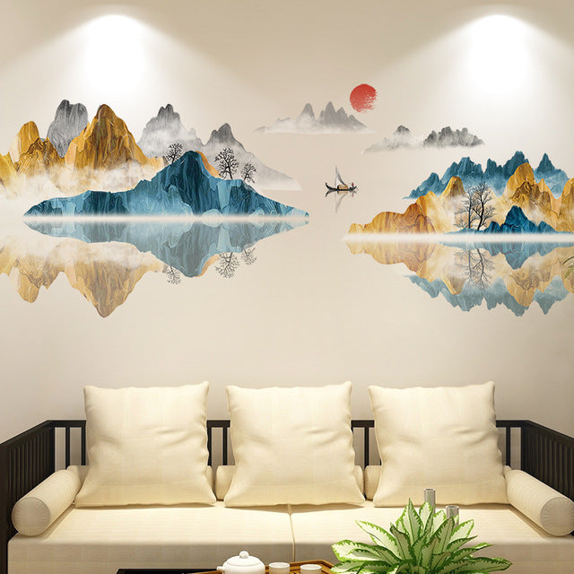 Chinese Style Landscape Painting Living Room Tv Background Wall Decorative Wall Stickers Stickers
