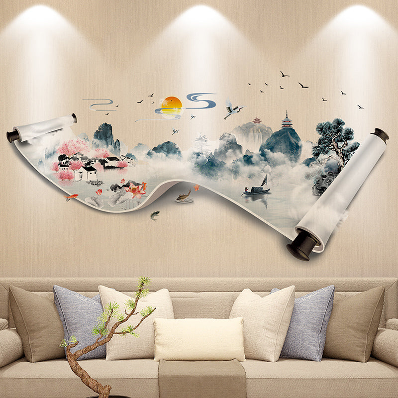 Chinese Style Landscape Painting Living Room Tv Background Wall Decorative Wall Stickers Stickers