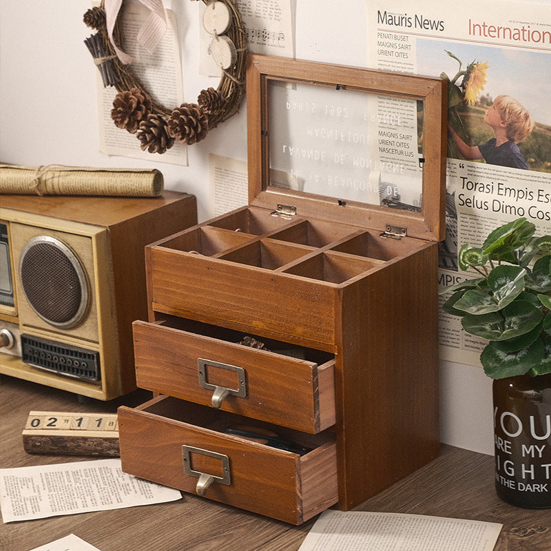 Vintage Glass Storage Box With Flip Lid