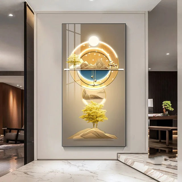 Modern Nordic Golden Leaf Deer Lantern Poster Wall Art Painting Canvas Living Room Decoration House Cuadros