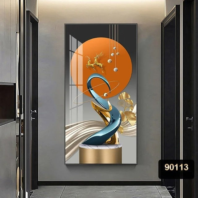 Modern Nordic Golden Leaf Deer Lantern Poster Wall Art Painting Canvas Living Room Decoration House Cuadros