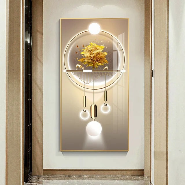 Modern Nordic Golden Leaf Deer Lantern Poster Wall Art Painting Canvas Living Room Decoration House Cuadros