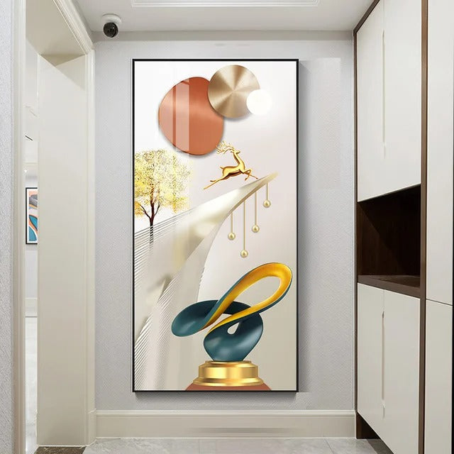 Modern Nordic Golden Leaf Deer Lantern Poster Wall Art Painting Canvas Living Room Decoration House Cuadros